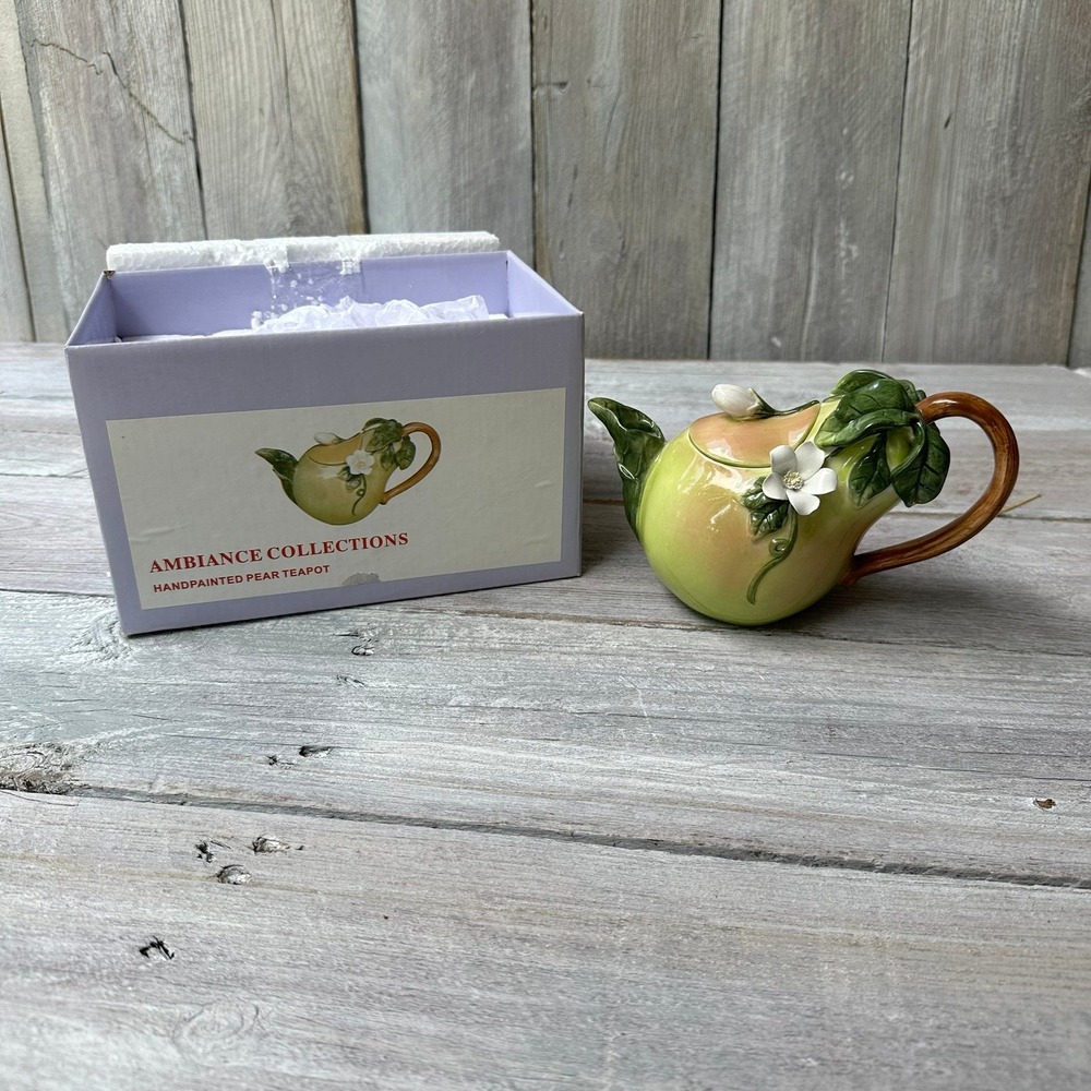 AMBIANCE COLLECTIONS - "Pear" Hand painted Figural Teapot - Original Box‎ EUC